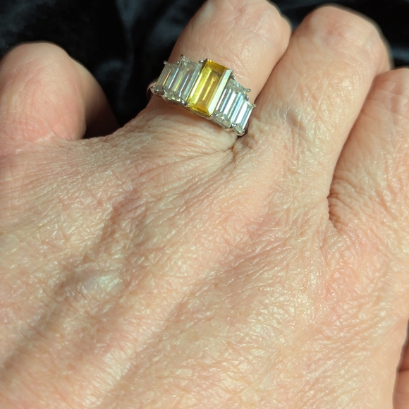 Radiant Natural Yellow Sapphire And Moissanite Ring - Picture 6 of 12